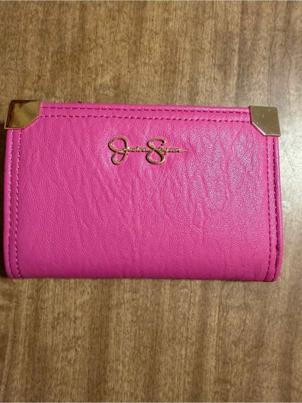 Jessica Simpson Hot Pink Compact Wallet with Gold Accents